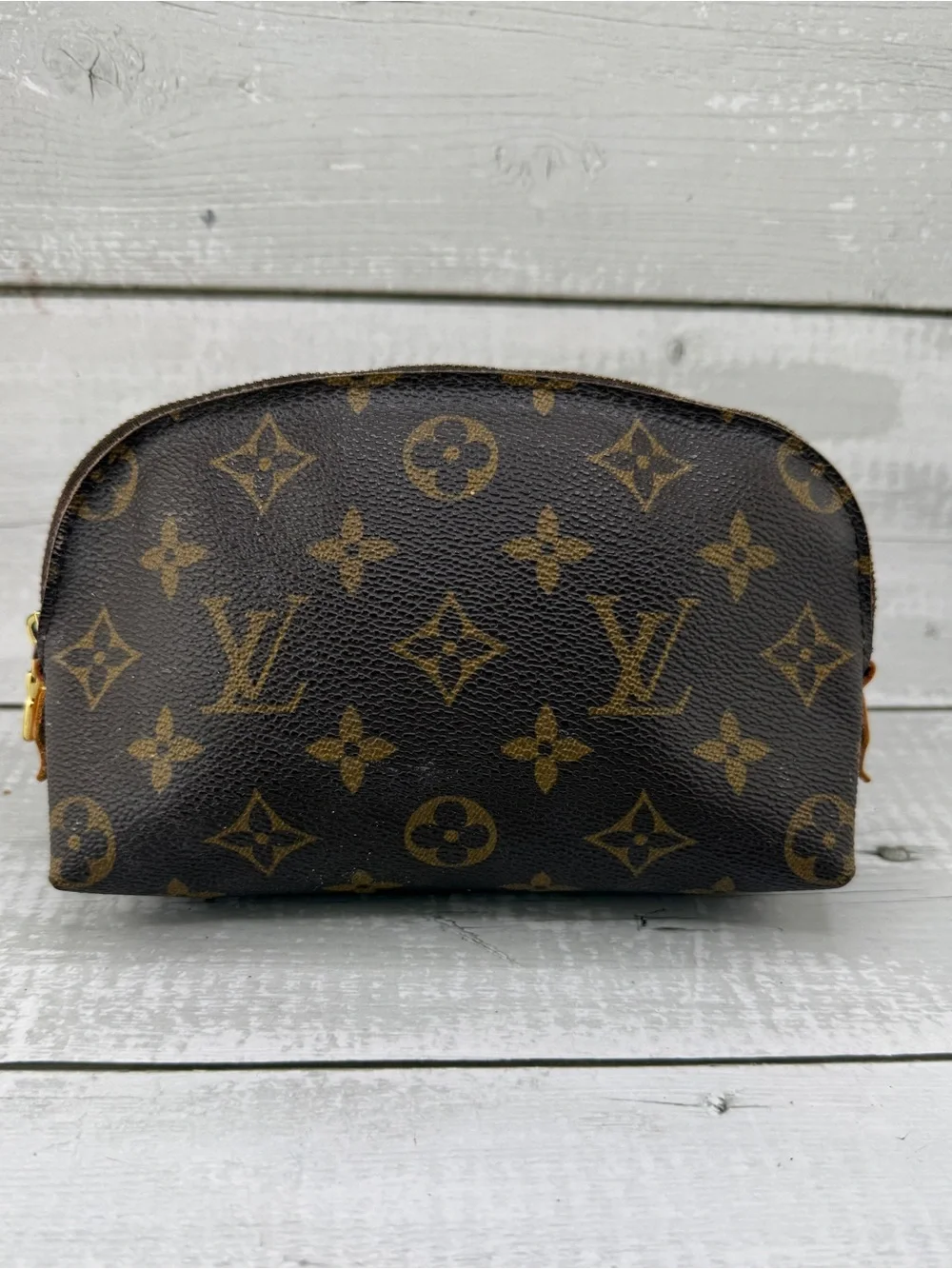 AUTHENTIC Louis Vuitton Brown Canvas Makeup Bag Vintage.